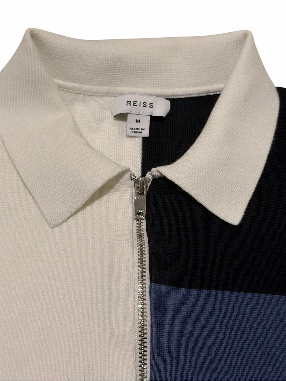 Reiss Men's Colorblock Zip Polo in Black, Gray & White, pre-owned - Picture 5 of 7